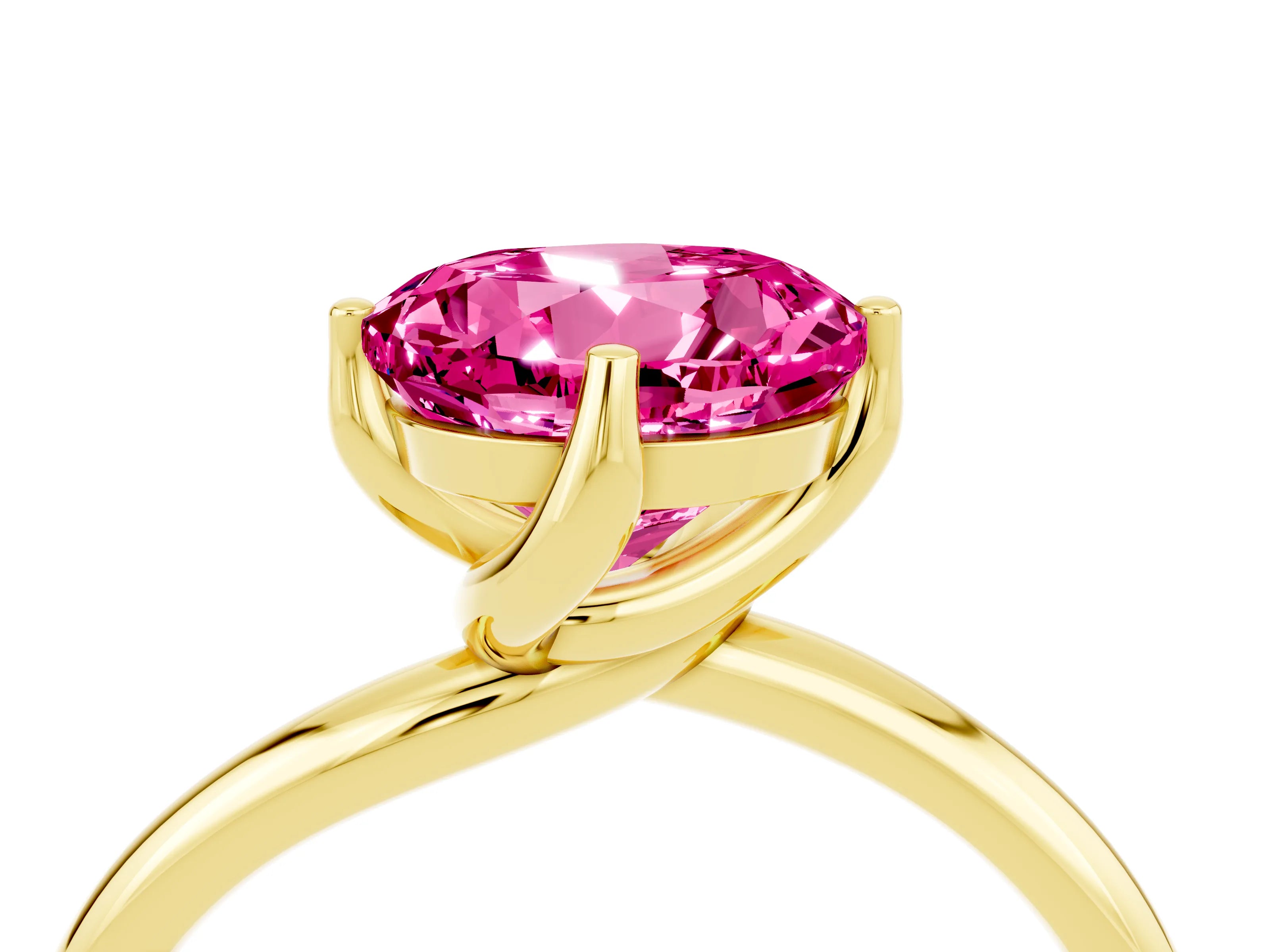 Yellow gold Round Cut Pink Sapphire Solitaire Engagement Ring with Four-Prong Setting and Classic Band_16