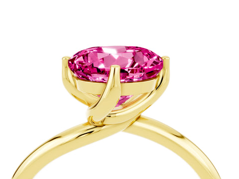 Yellow gold Round Cut Pink Sapphire Solitaire Engagement Ring with Four-Prong Setting and Classic Band_16