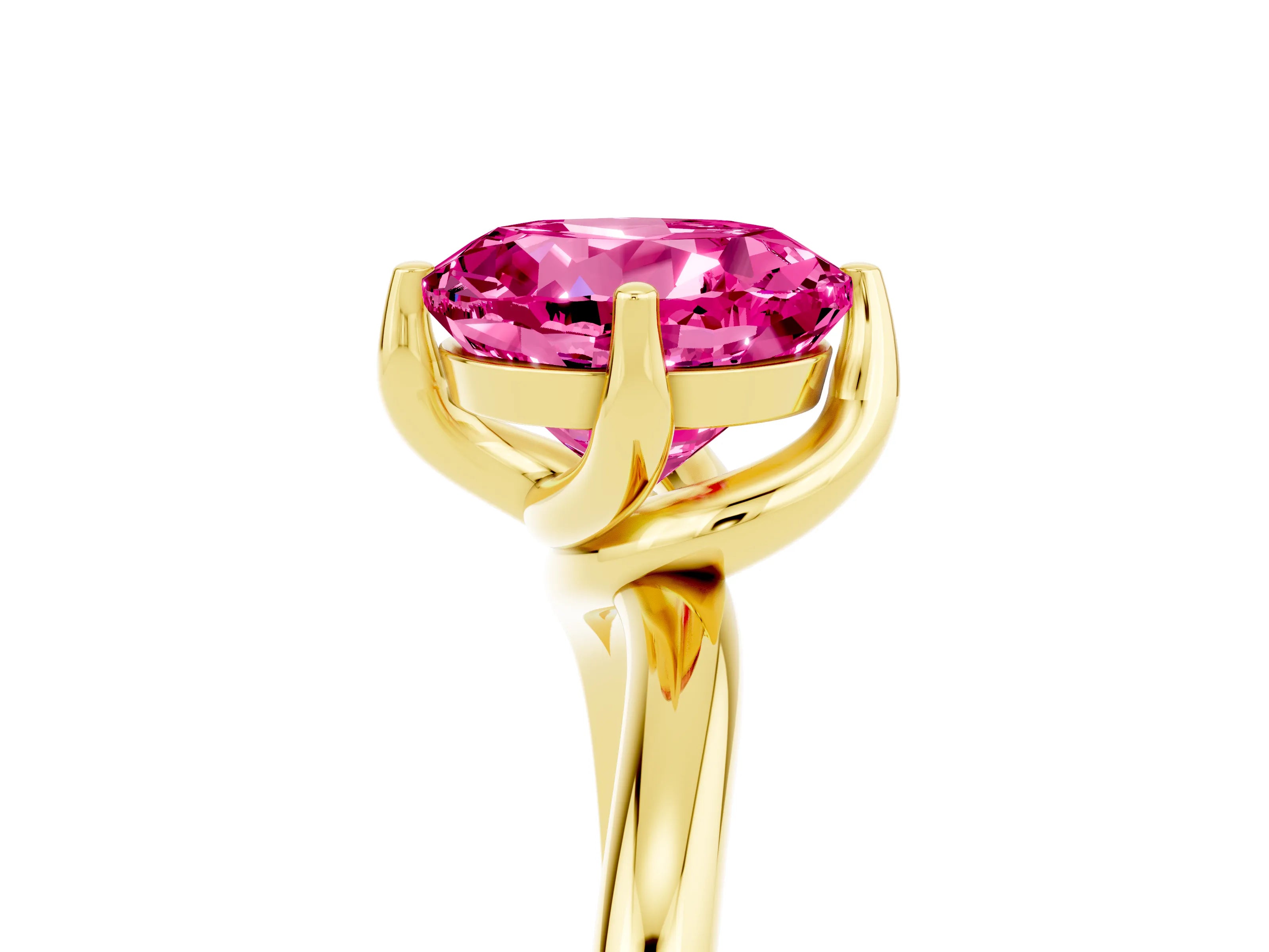 Yellow gold Round Cut Pink Sapphire Solitaire Engagement Ring with Four-Prong Setting and Classic Band_17