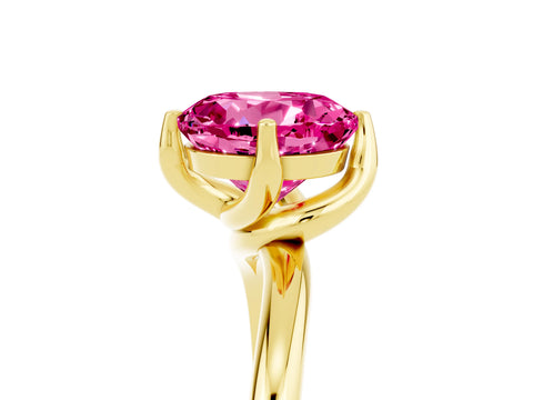 Yellow gold Round Cut Pink Sapphire Solitaire Engagement Ring with Four-Prong Setting and Classic Band_17