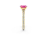 Yellow gold Round Cut Pink Sapphire Solitaire Engagement Ring with Pavé Band and Four-Prong Setting_26