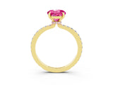 Yellow gold Round Cut Pink Sapphire Solitaire Engagement Ring with Pavé Band and Four-Prong Setting_27