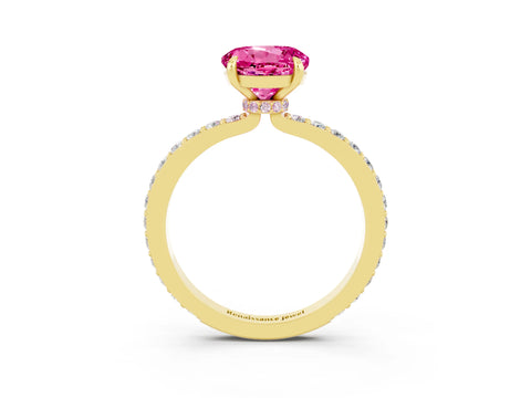 Yellow gold Round Cut Pink Sapphire Solitaire Engagement Ring with Pavé Band and Four-Prong Setting_27