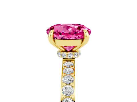Yellow gold Round Cut Pink Sapphire Solitaire Engagement Ring with Pavé Band and Four-Prong Setting_29