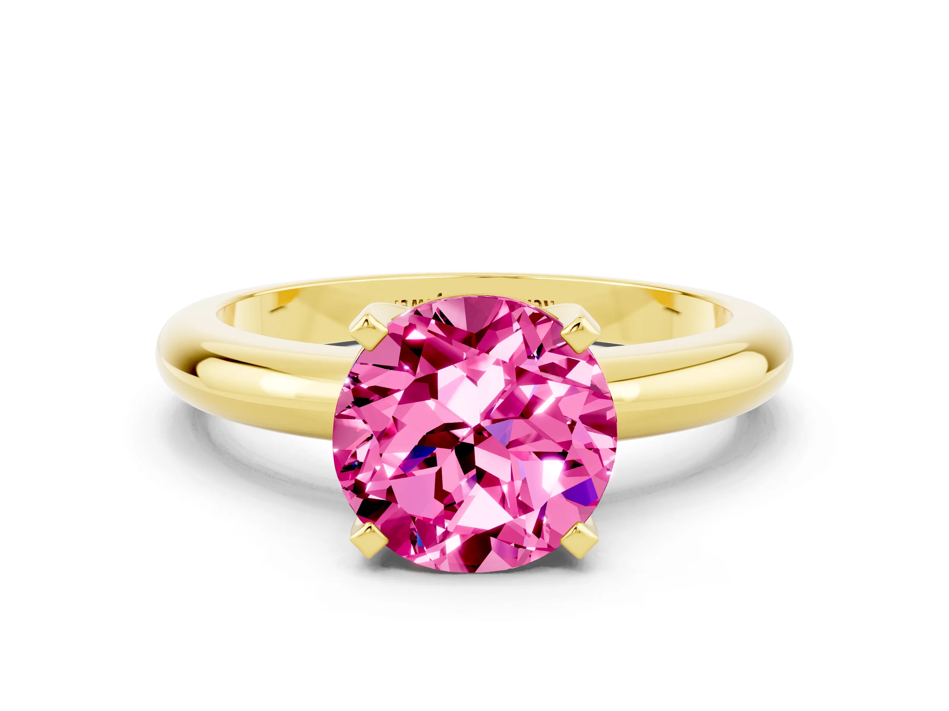 Yellow gold Round Cut Pink Sapphire Solitaire Engagement Ring with Round Band and Four-Prong Setting_24
