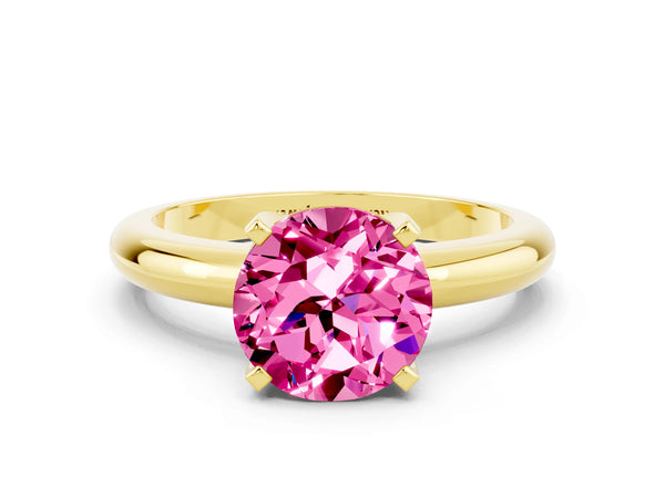 Yellow gold Round Cut Pink Sapphire Solitaire Engagement Ring with Round Band and Four-Prong Setting