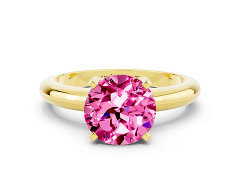 Yellow gold Round Cut Pink Sapphire Solitaire Engagement Ring with Round Band and Four-Prong Setting_24