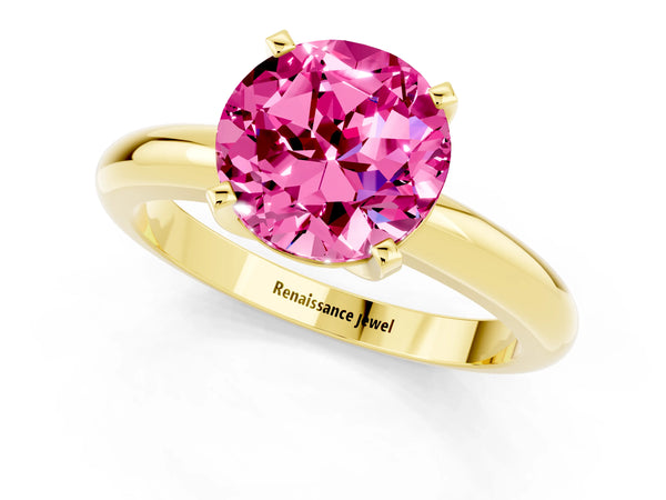 Yellow gold Round Cut Pink Sapphire Solitaire Engagement Ring with Round Band and Four-Prong Setting