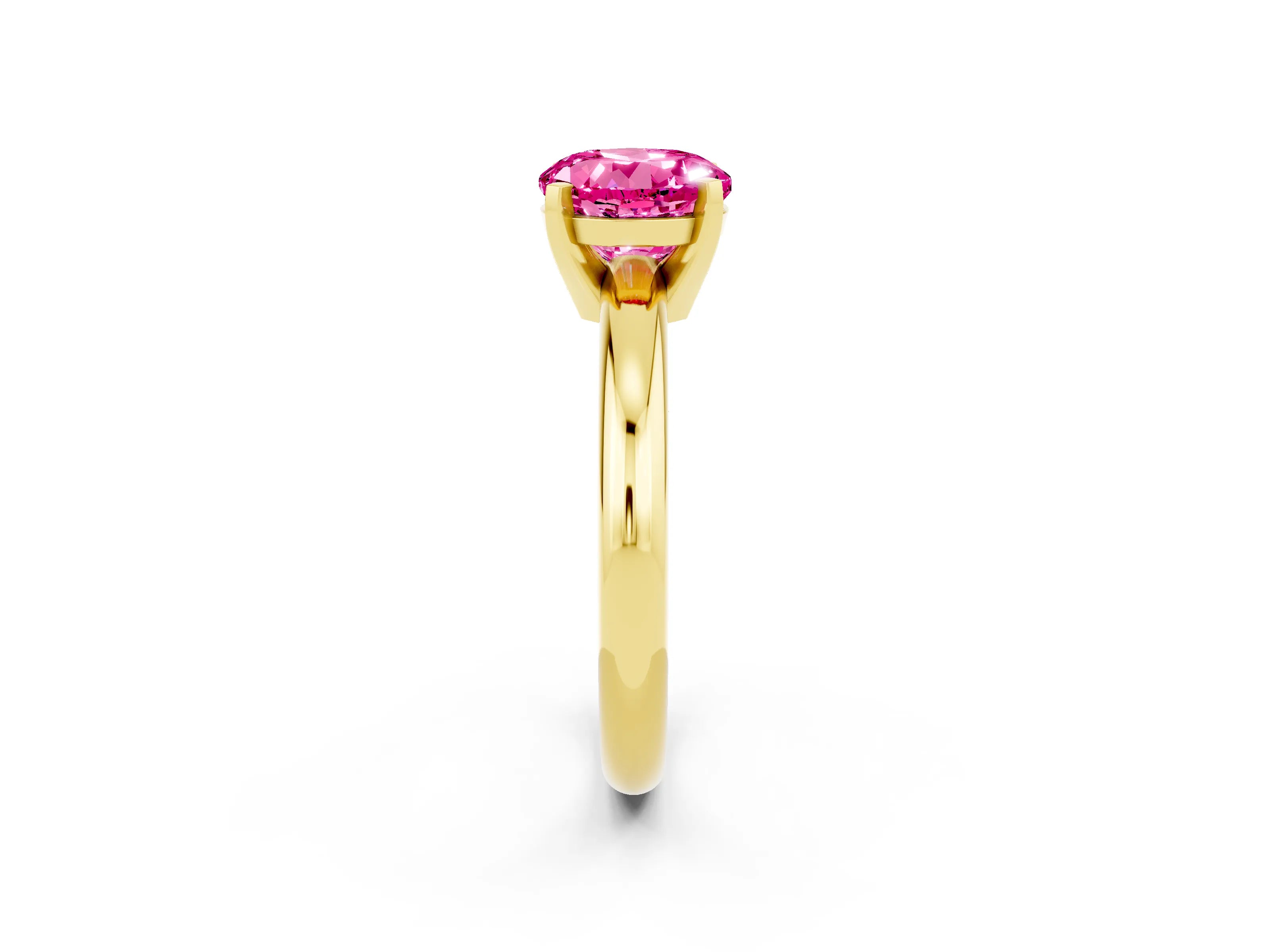Yellow gold Round Cut Pink Sapphire Solitaire Engagement Ring with Round Band and Four-Prong Setting_26