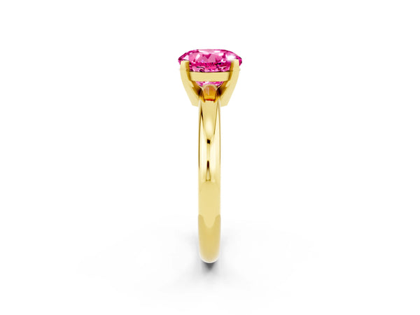 Yellow gold Round Cut Pink Sapphire Solitaire Engagement Ring with Round Band and Four-Prong Setting