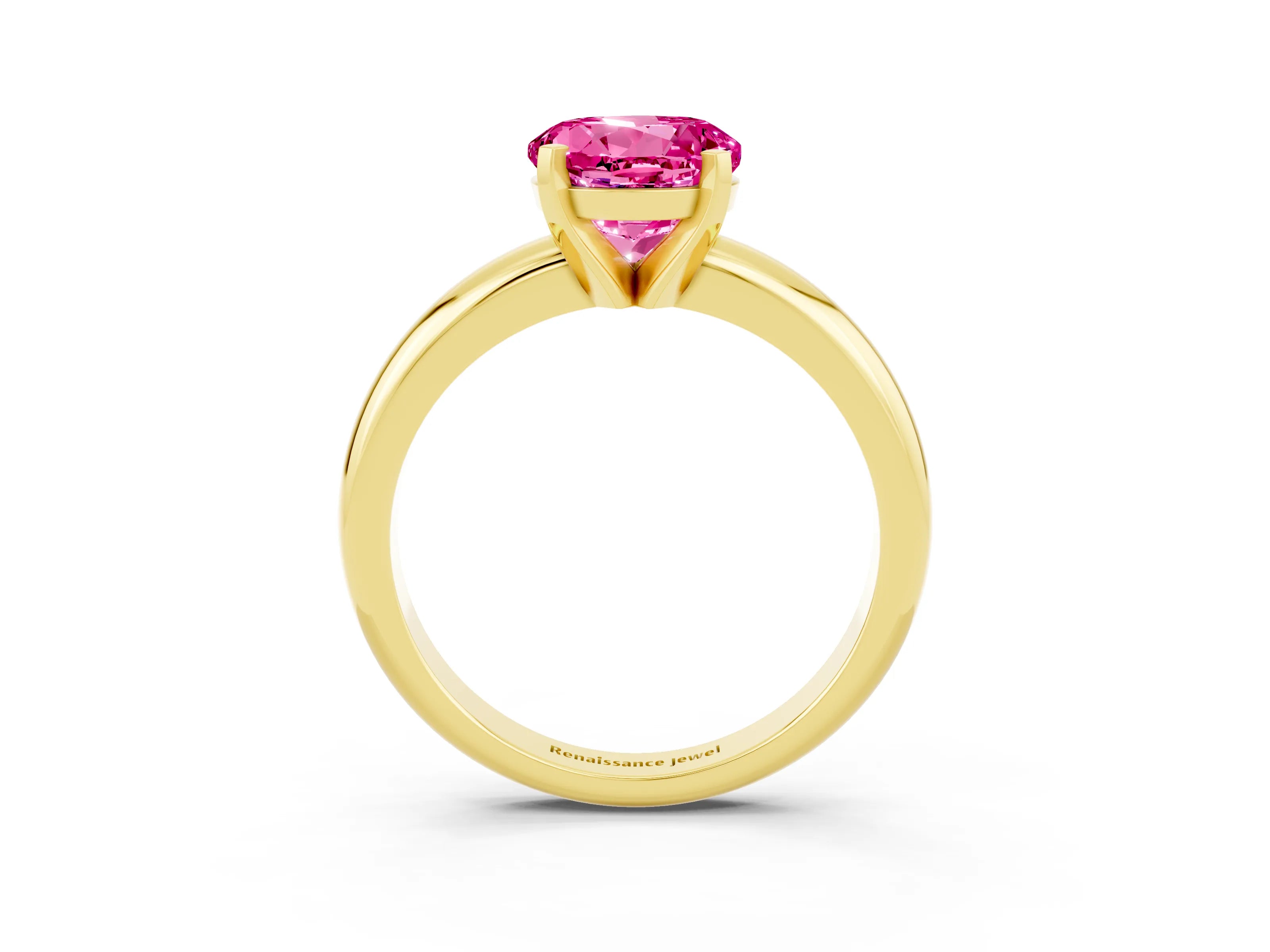 Yellow gold Round Cut Pink Sapphire Solitaire Engagement Ring with Round Band and Four-Prong Setting_27