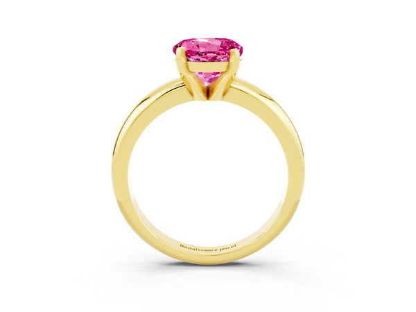 Yellow gold Round Cut Pink Sapphire Solitaire Engagement Ring with Round Band and Four-Prong Setting