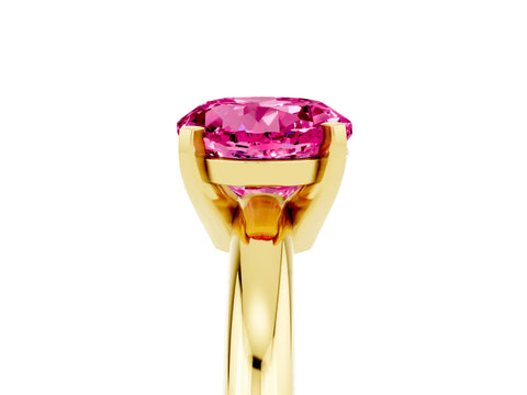 Yellow gold Round Cut Pink Sapphire Solitaire Engagement Ring with Round Band and Four-Prong Setting_29