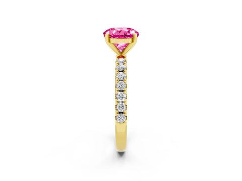 Yellow gold Round Cut Pink Sapphire Solitaire Pavé Band with Four-Prong Setting_26