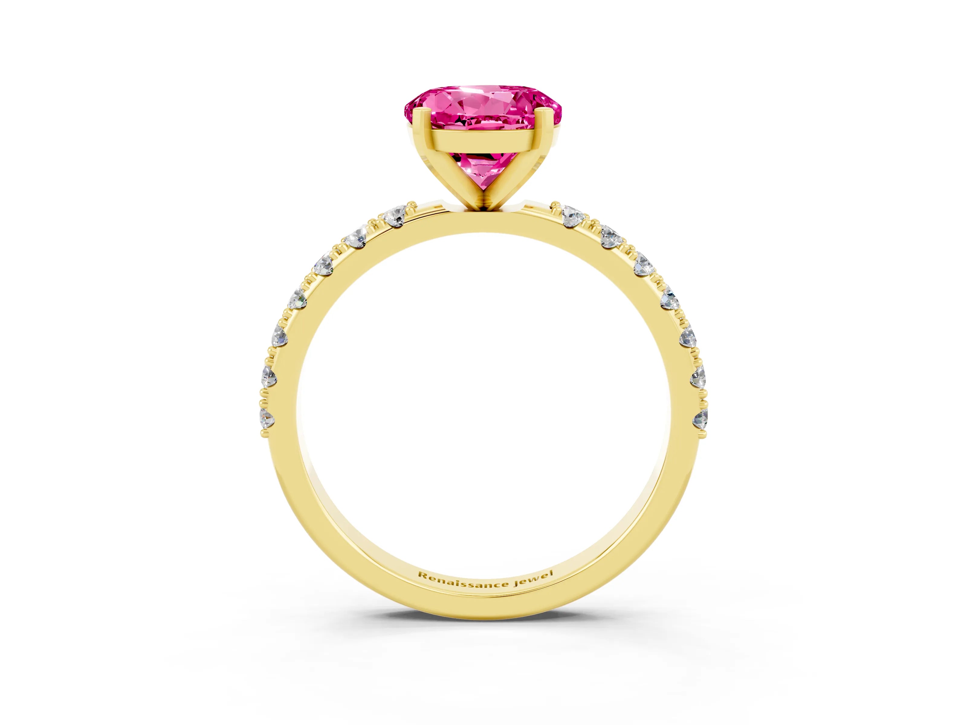 Yellow gold Round Cut Pink Sapphire Solitaire Pavé Band with Four-Prong Setting_27