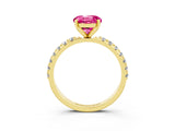 Yellow gold Round Cut Pink Sapphire Solitaire Pavé Band with Four-Prong Setting_27