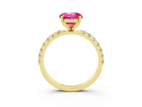 Yellow gold Round Cut Pink Sapphire Solitaire Pavé Band with Four-Prong Setting_27