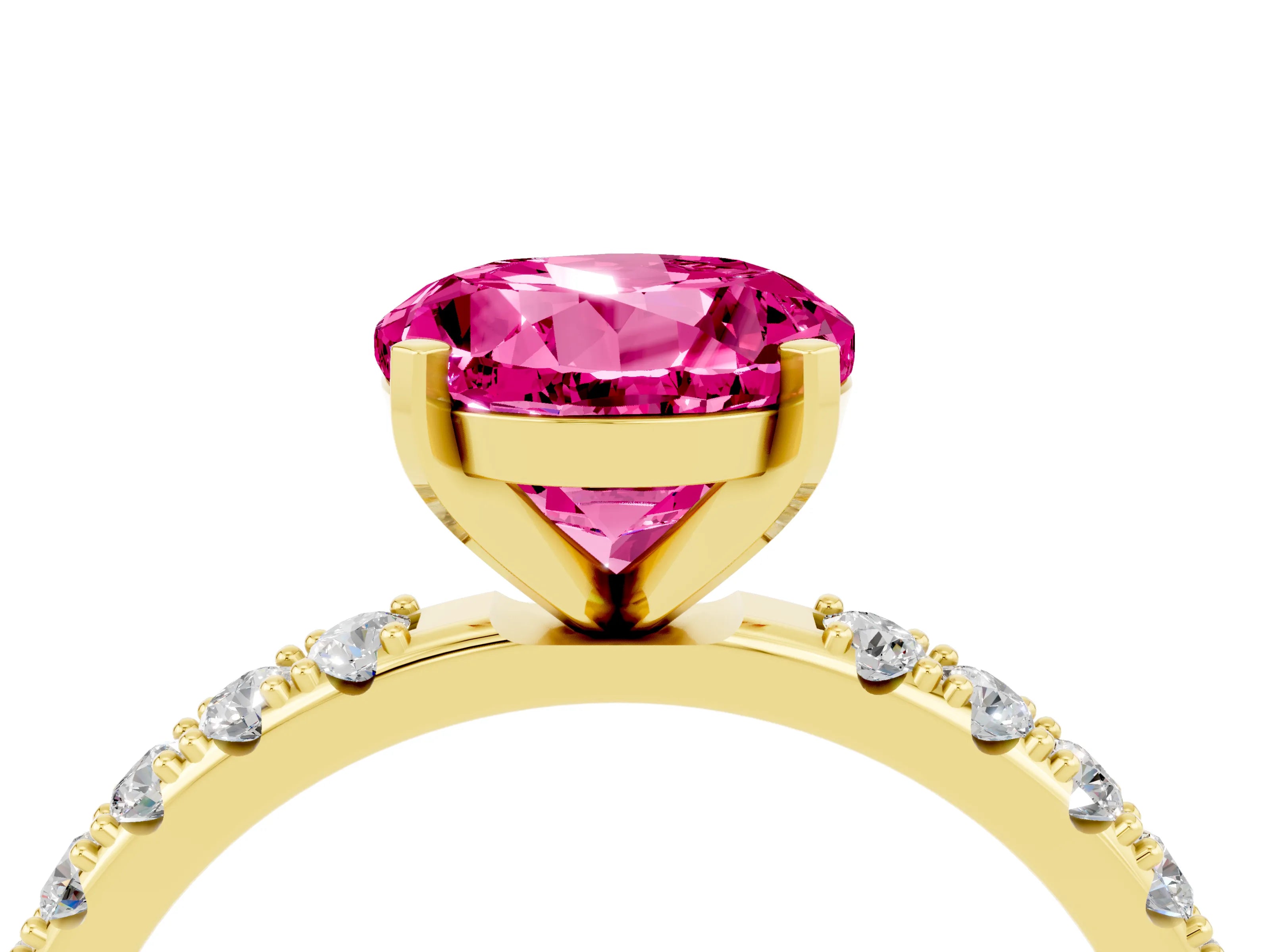 Yellow gold Round Cut Pink Sapphire Solitaire Pavé Band with Four-Prong Setting_28