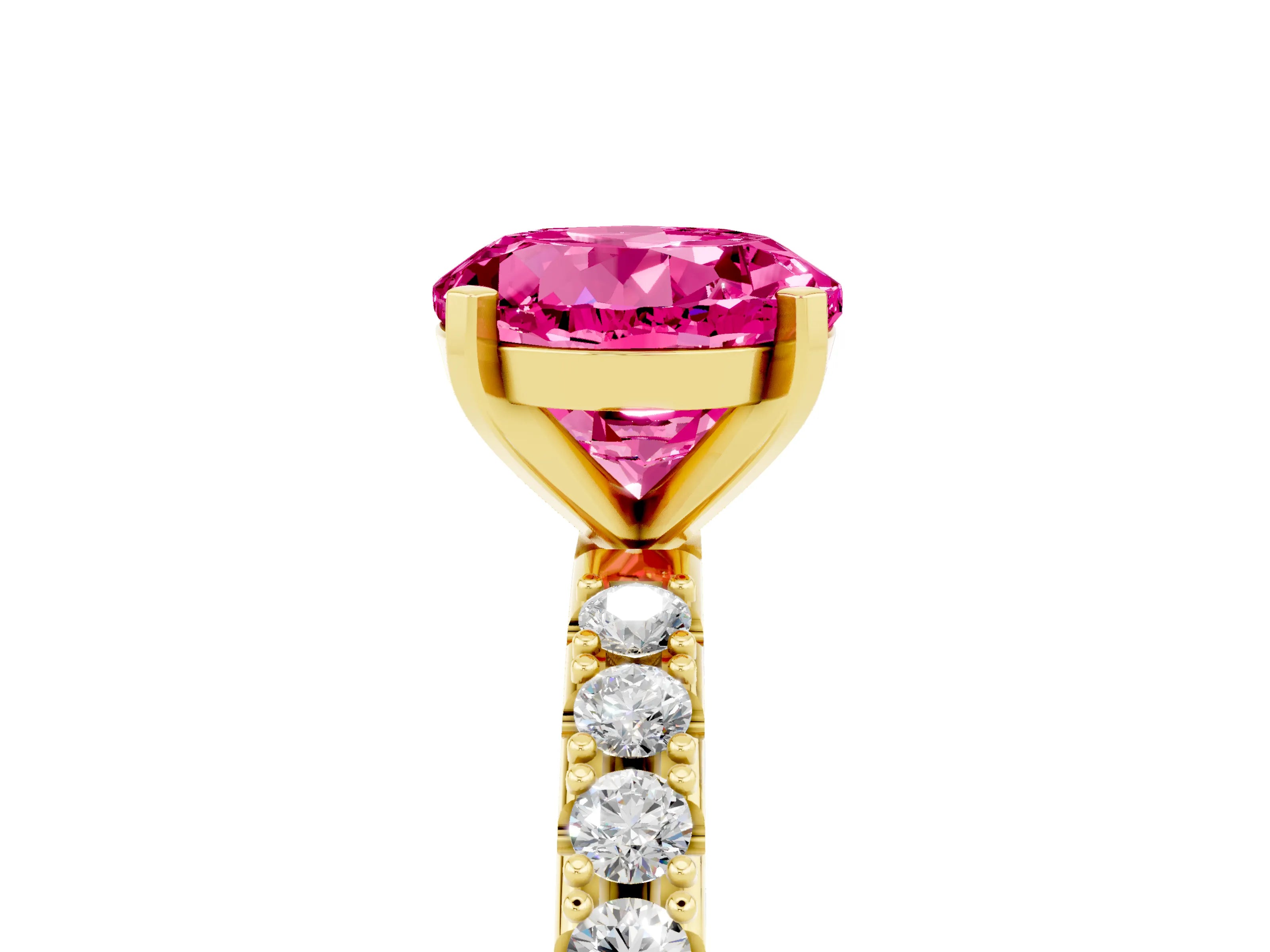 Yellow gold Round Cut Pink Sapphire Solitaire Pavé Band with Four-Prong Setting_29