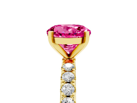 Yellow gold Round Cut Pink Sapphire Solitaire Pavé Band with Four-Prong Setting_29
