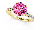 Yellow gold Round Cut Pink Sapphire Solitaire Pavé Engagement Ring with Round Band and Prong Setting_13