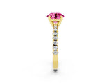 Yellow gold Round Cut Pink Sapphire Solitaire Pavé Engagement Ring with Round Band and Prong Setting_14