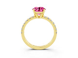 Yellow gold Round Cut Pink Sapphire Solitaire Pavé Engagement Ring with Round Band and Prong Setting_15