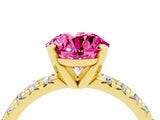 Yellow gold Round Cut Pink Sapphire Solitaire Pavé Engagement Ring with Round Band and Prong Setting_16