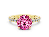 Yellow gold Round Cut Pink Sapphire Solitaire Pavé Engagement Ring with Round Band and Prong Setting_60