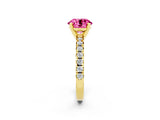 Yellow gold Round Cut Pink Sapphire Solitaire Pavé Engagement Ring with Round Band and Prong Setting_62