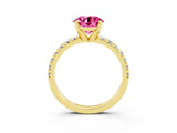 Yellow gold Round Cut Pink Sapphire Solitaire Pavé Engagement Ring with Round Band and Prong Setting_63
