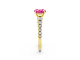 Yellow gold Round Cut Pink Sapphire Solitaire Ring with Cathedral Setting and Pavé Band_26