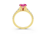 Yellow gold Round Cut Pink Sapphire Solitaire Ring with Cathedral Setting and Pavé Band_27