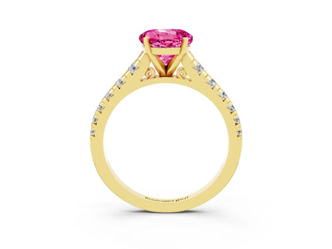 Yellow gold Round Cut Pink Sapphire Solitaire Ring with Cathedral Setting and Pavé Band_27