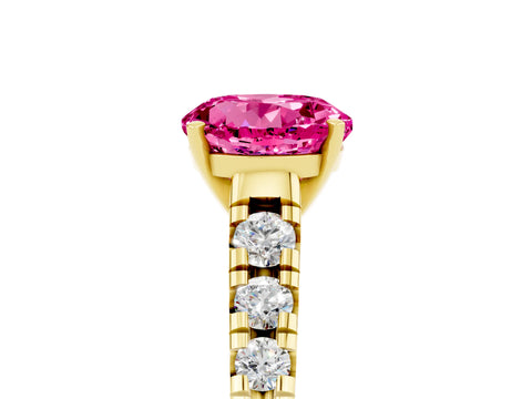 Yellow gold Round Cut Pink Sapphire Solitaire Ring with Cathedral Setting and Pavé Band_29