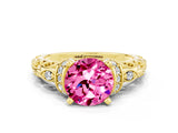 Yellow gold Round Cut Pink Sapphire Solitaire Ring with Filigree Band and Four-Prong Setting_48