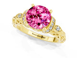 Yellow gold Round Cut Pink Sapphire Solitaire Ring with Filigree Band and Four-Prong Setting_49