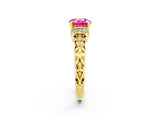 Yellow gold Round Cut Pink Sapphire Solitaire Ring with Filigree Band and Four-Prong Setting_50