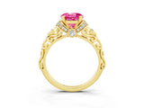 Yellow gold Round Cut Pink Sapphire Solitaire Ring with Filigree Band and Four-Prong Setting_51