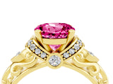 Yellow gold Round Cut Pink Sapphire Solitaire Ring with Filigree Band and Four-Prong Setting_52
