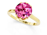 Yellow gold Round Cut Pink Sapphire Solitaire Ring with Flower Prong Setting and Classic Band_13