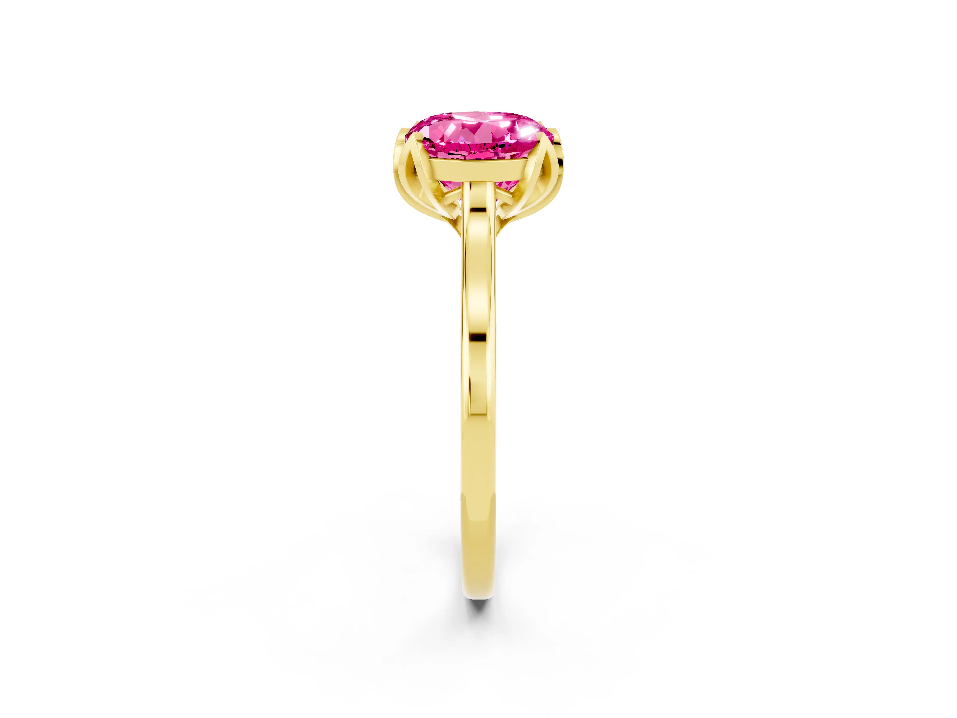Yellow gold Round Cut Pink Sapphire Solitaire Ring with Flower Prong Setting and Classic Band_14
