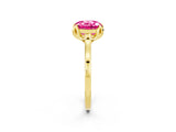 Yellow gold Round Cut Pink Sapphire Solitaire Ring with Flower Prong Setting and Classic Band_14