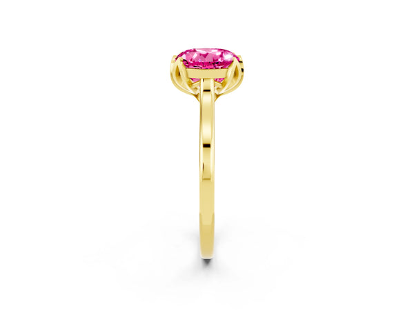 Yellow gold Round Cut Pink Sapphire Solitaire Ring with Flower Prong Setting and Classic Band