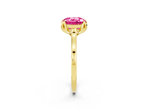 Yellow gold Round Cut Pink Sapphire Solitaire Ring with Flower Prong Setting and Classic Band_14