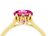 Yellow gold Round Cut Pink Sapphire Solitaire Ring with Flower Prong Setting and Classic Band_16