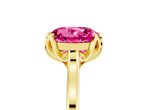 Yellow gold Round Cut Pink Sapphire Solitaire Ring with Flower Prong Setting and Classic Band_17