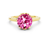 Yellow gold Round Cut Pink Sapphire Solitaire Ring with Flower Prong Setting and Classic Band_36
