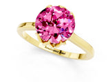 Yellow gold Round Cut Pink Sapphire Solitaire Ring with Flower Prong Setting and Classic Band_37