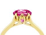 Yellow gold Round Cut Pink Sapphire Solitaire Ring with Flower Prong Setting and Classic Band_40